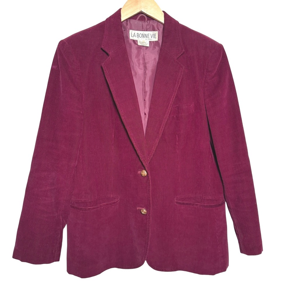 Vintage Womens Blazer Burgundy Corduroy Jacket Size 14 Dark Academia Librarian‎